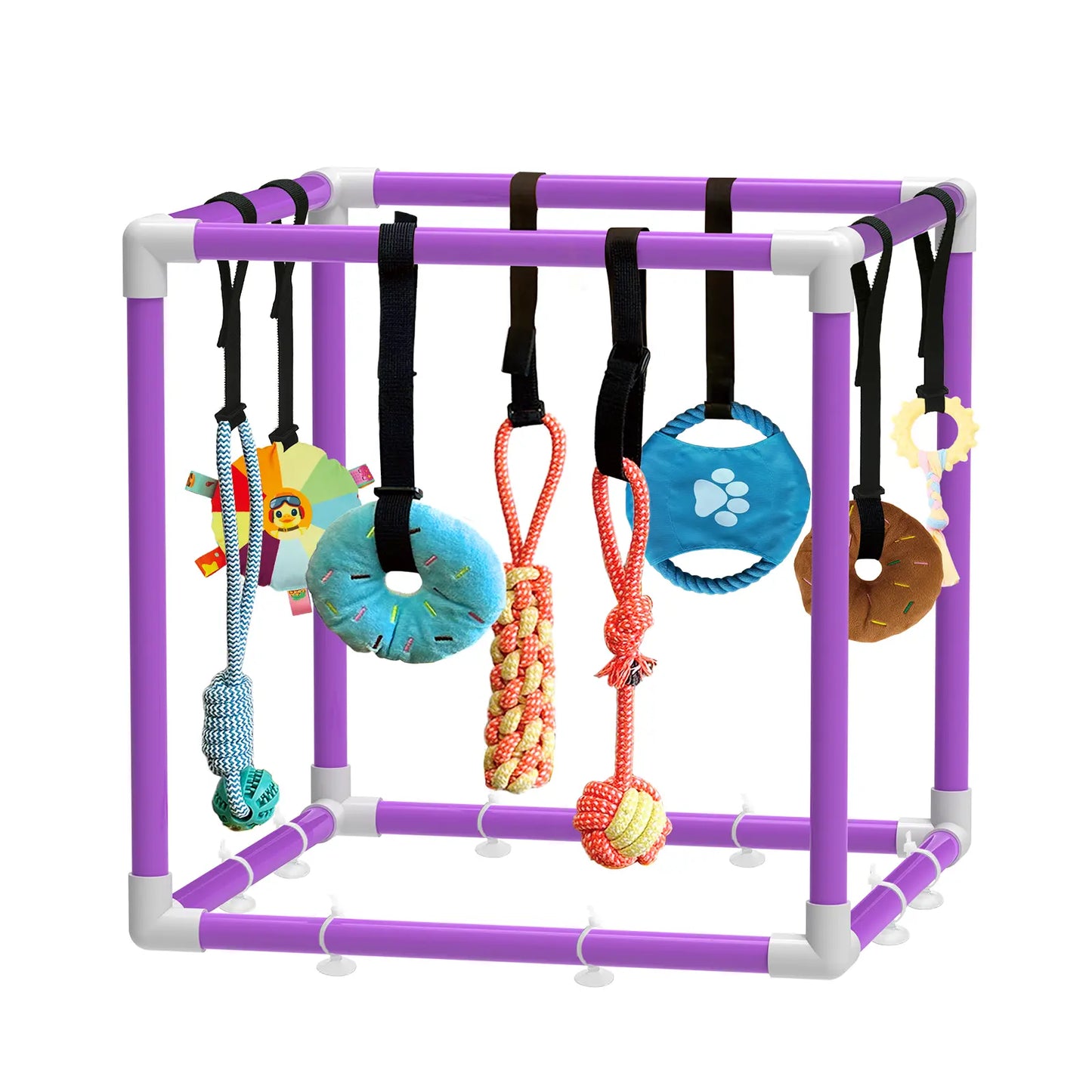 Indoor Puppy Play Set with PVC Frame, Velcro Rope, Foraging Snuffle Mat & 8 Toy Variety - Durable Training Aid for Interactive Indoor Enrichment for Small Dogs