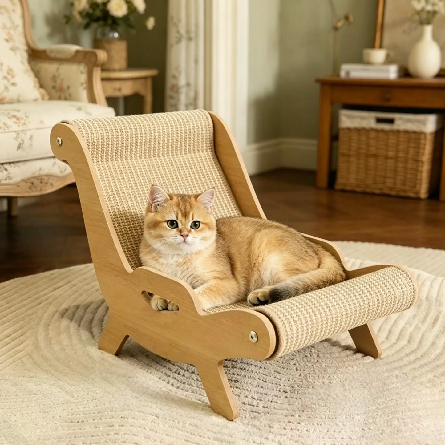 XL Size 2-In-1 Sisal Cat Scratcher with Hammock and Lounge Chair - Durable, Breathable All-Season Cat Bed for Claw Maintenance and Rest