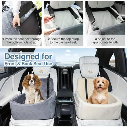 Premium Portable Dog Car Seat with Breathable Fabric - Elegant Travel Booster for Small to Medium Dogs, Durable Design with Safety Belt