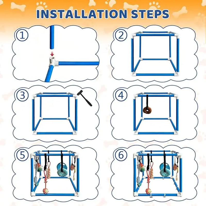 Indoor Puppy Play Set with PVC Frame, Velcro Rope, Foraging Snuffle Mat & 8 Toy Variety - Durable Training Aid for Interactive Indoor Enrichment for Small Dogs