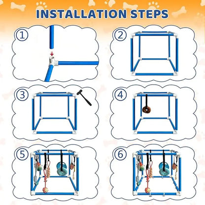 Indoor Puppy Play Set with PVC Frame, Velcro Rope, Foraging Snuffle Mat & 8 Toy Variety - Durable Training Aid for Interactive Indoor Enrichment for Small Dogs