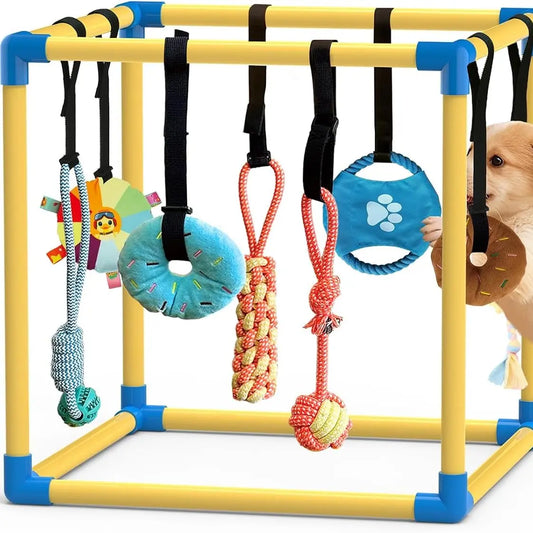 Indoor Puppy Play Set with PVC Frame, Velcro Rope, Foraging Snuffle Mat & 8 Toy Variety - Durable Training Aid for Interactive Indoor Enrichment for Small Dogs