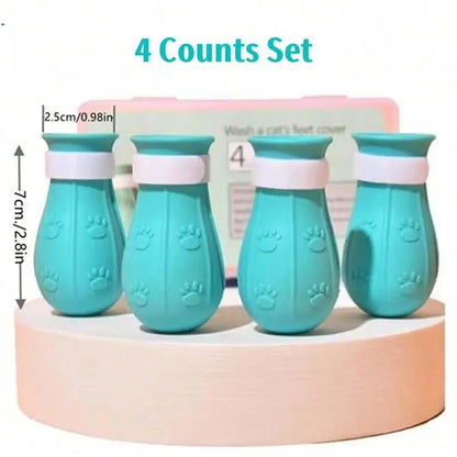 Silicone Pet Paw Protectors - 4-Piece Adjustable Grooming Boots for Cats and Dogs, Durable Anti-Scratching Protection for Baths, Safe and Reliable Design