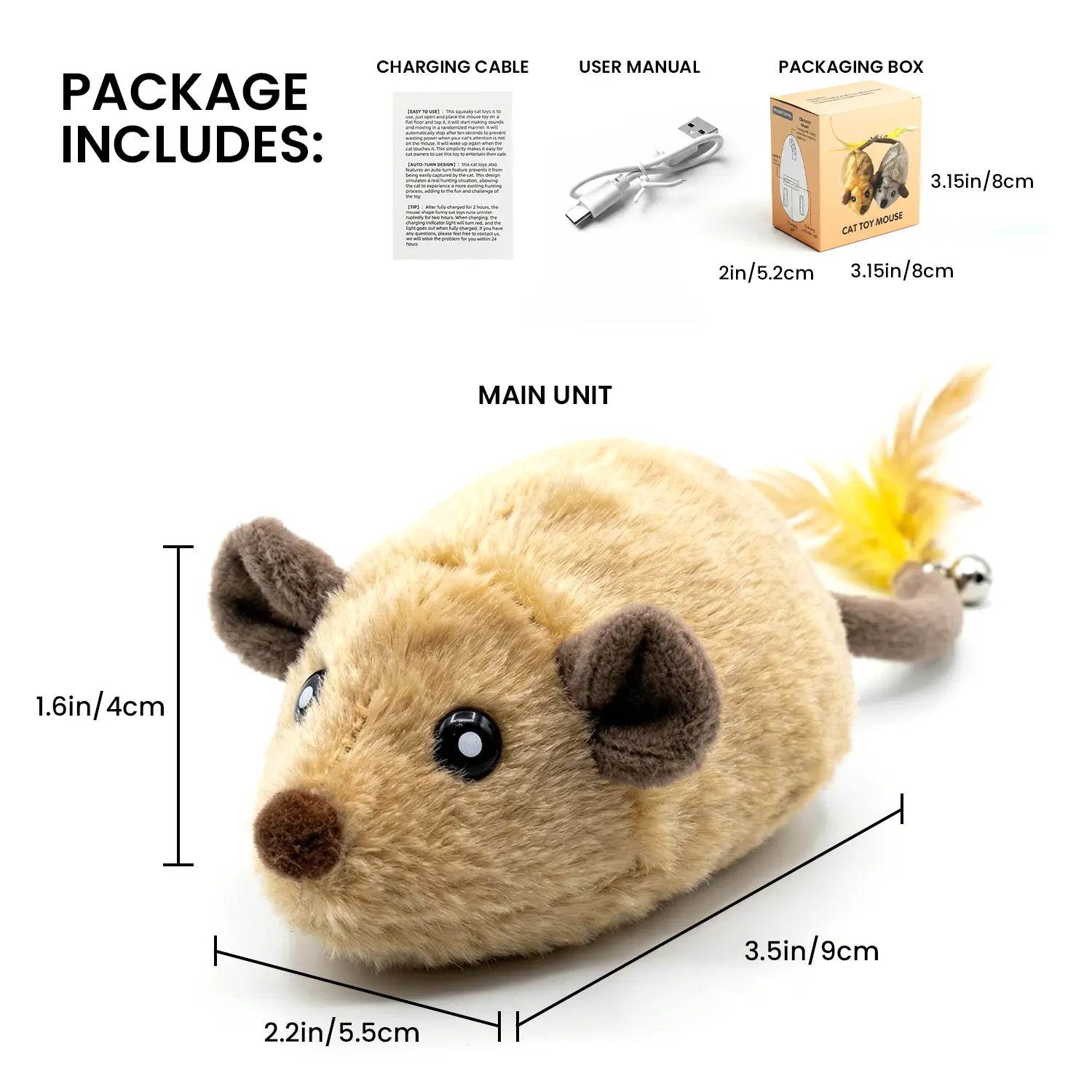 Geoorood USB Rechargeable Interactive Movement Mouse Toy for Indoor Cats (5V/1A Adapter Required, Not Included)
