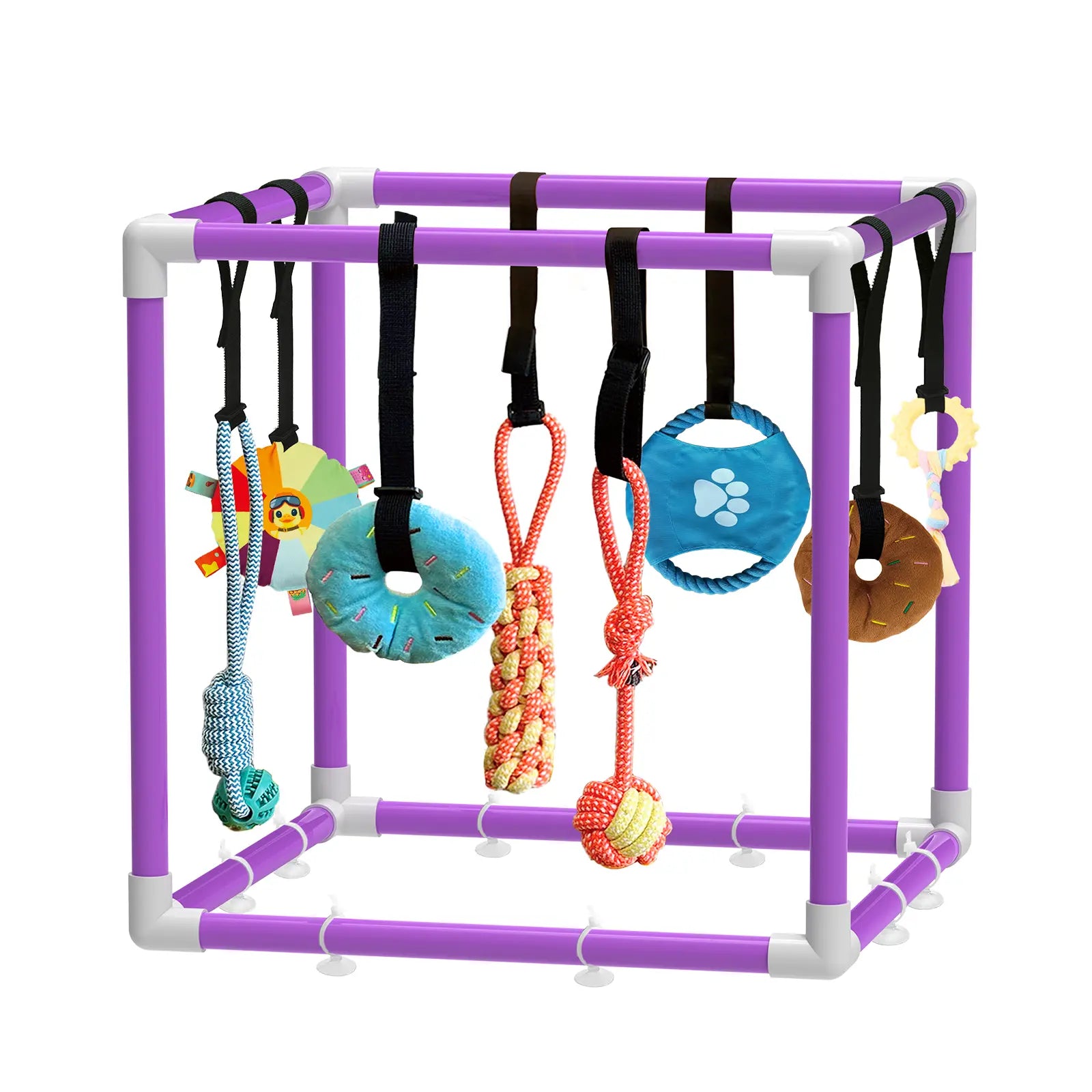 Indoor Puppy Play Set with PVC Frame, Velcro Rope, Foraging Snuffle Mat & 8 Toy Variety - Durable Training Aid for Interactive Indoor Enrichment for Small Dogs