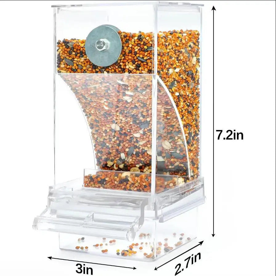 Automatic Clear Cage Bird Feeder with No-Drill Installation | Effortless Seed Dispenser for Parakeets, Cockatiels, Canaries, Lovebirds, Conures, and Cockatoos | Perfect for Small to Medium Birds and Avian Enthusiasts