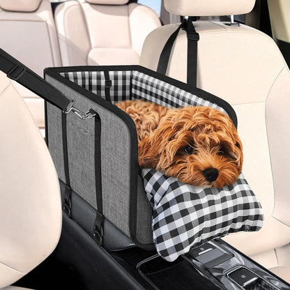 Premium Small Dog Car Seat Center Console Booster with Safety Leash - Portable Non-Slip Pet Travel Carrier for Small Breeds