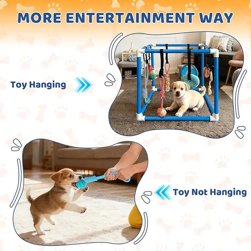 Indoor Puppy Play Set with PVC Frame, Velcro Rope, Foraging Snuffle Mat & 8 Toy Variety - Durable Training Aid for Interactive Indoor Enrichment for Small Dogs
