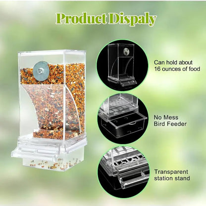 Automatic Clear Cage Bird Feeder with No-Drill Installation | Effortless Seed Dispenser for Parakeets, Cockatiels, Canaries, Lovebirds, Conures, and Cockatoos | Perfect for Small to Medium Birds and Avian Enthusiasts