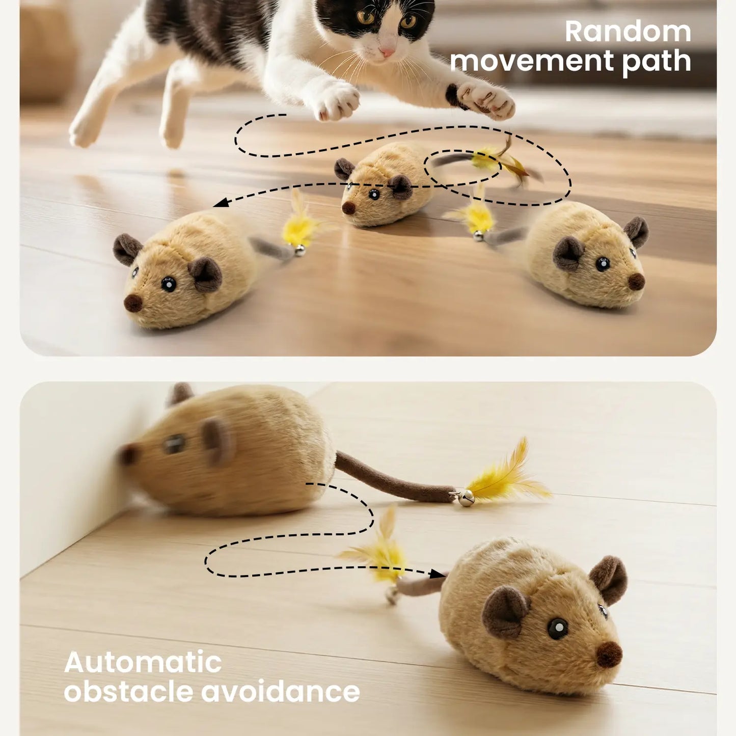 Geoorood USB Rechargeable Interactive Movement Mouse Toy for Indoor Cats (5V/1A Adapter Required, Not Included)