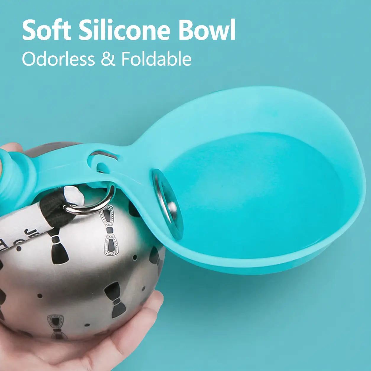 Ihubei 3-in-1 Stainless Steel Pet Water Bottle with Food-Grade Silicone Foldable Bowl - Stylish Hydration Solution for Dogs and Cats, 285ml
