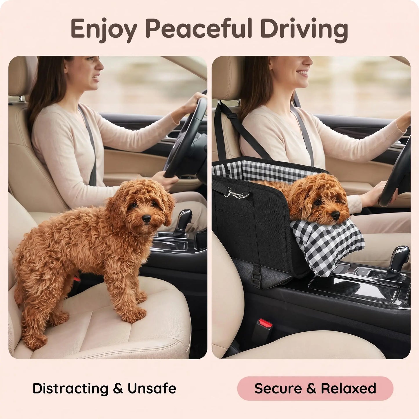 Premium Small Dog Car Seat Center Console Booster with Safety Leash - Portable Non-Slip Pet Travel Carrier for Small Breeds