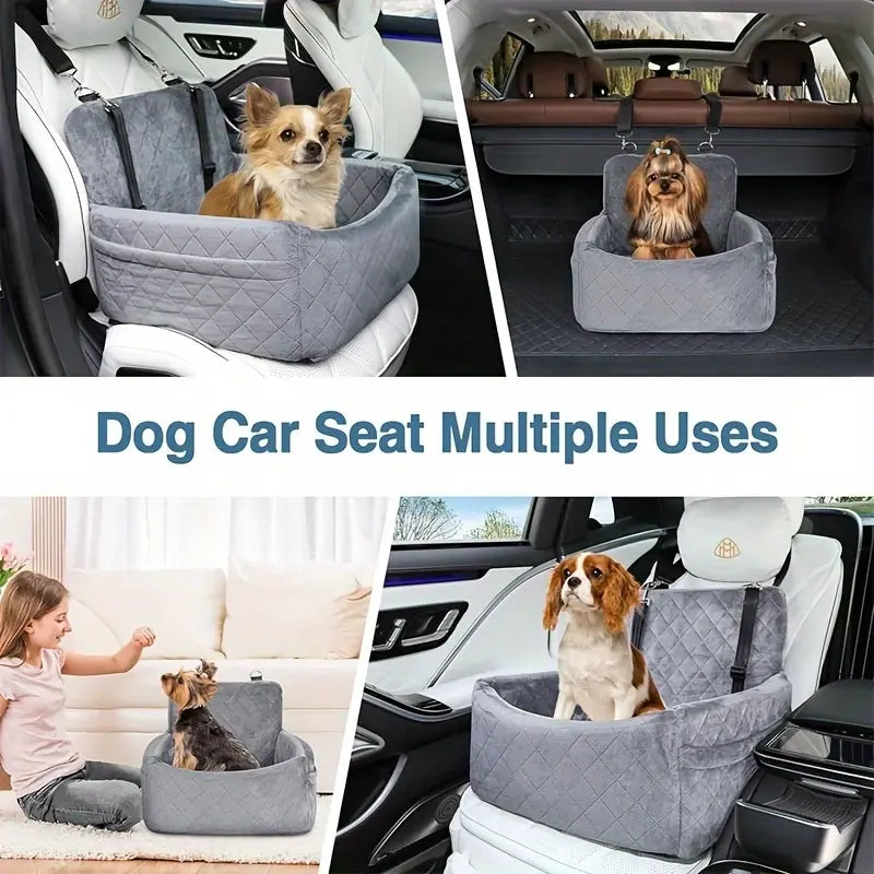 Premium Portable Dog Car Seat with Breathable Fabric - Elegant Travel Booster for Small to Medium Dogs, Durable Design with Safety Belt