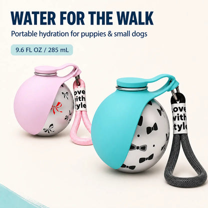 Ihubei 3-in-1 Stainless Steel Pet Water Bottle with Food-Grade Silicone Foldable Bowl - Stylish Hydration Solution for Dogs and Cats, 285ml
