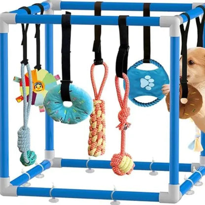 Indoor Puppy Play Set with PVC Frame, Velcro Rope, Foraging Snuffle Mat & 8 Toy Variety - Durable Training Aid for Interactive Indoor Enrichment for Small Dogs