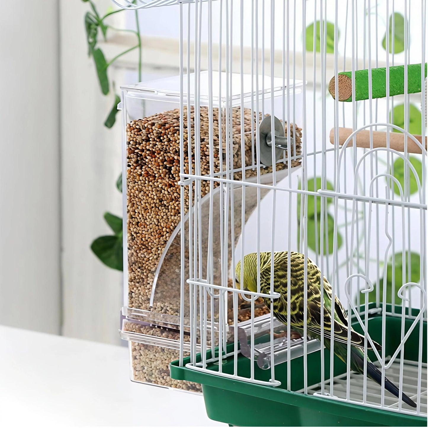 Automatic Clear Cage Bird Feeder with No-Drill Installation | Effortless Seed Dispenser for Parakeets, Cockatiels, Canaries, Lovebirds, Conures, and Cockatoos | Perfect for Small to Medium Birds and Avian Enthusiasts