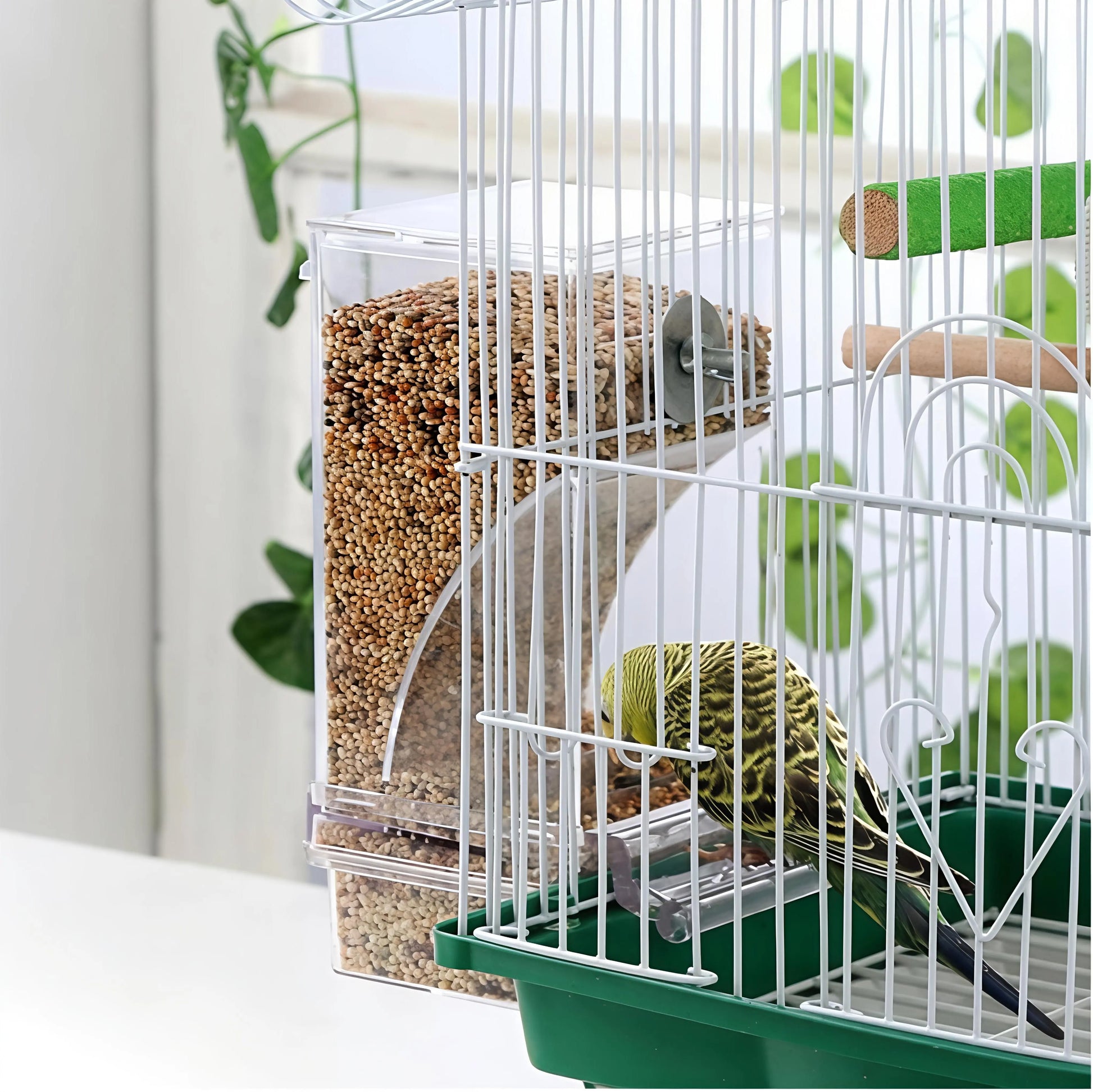 Automatic Clear Cage Bird Feeder with No-Drill Installation | Effortless Seed Dispenser for Parakeets, Cockatiels, Canaries, Lovebirds, Conures, and Cockatoos | Perfect for Small to Medium Birds and Avian Enthusiasts