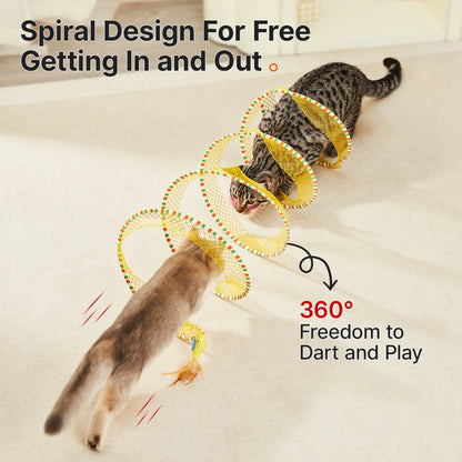 Potaroma Collapsible Spiral Cat Tunnel Toy with Feather and Bell for Indoor Kittens and Cats, 20 Inches Unfolded