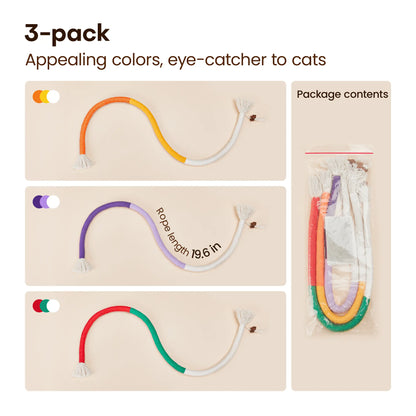 Potaroma 3-Pack Organic Cotton Snake-Shaped Interactive Cat Chew Ropes - Dental Care Toys for Indoor Kittens, Promotes Calmness, Reduces Tartar Buildup, Freshens Breath, Encourages Indoor Play