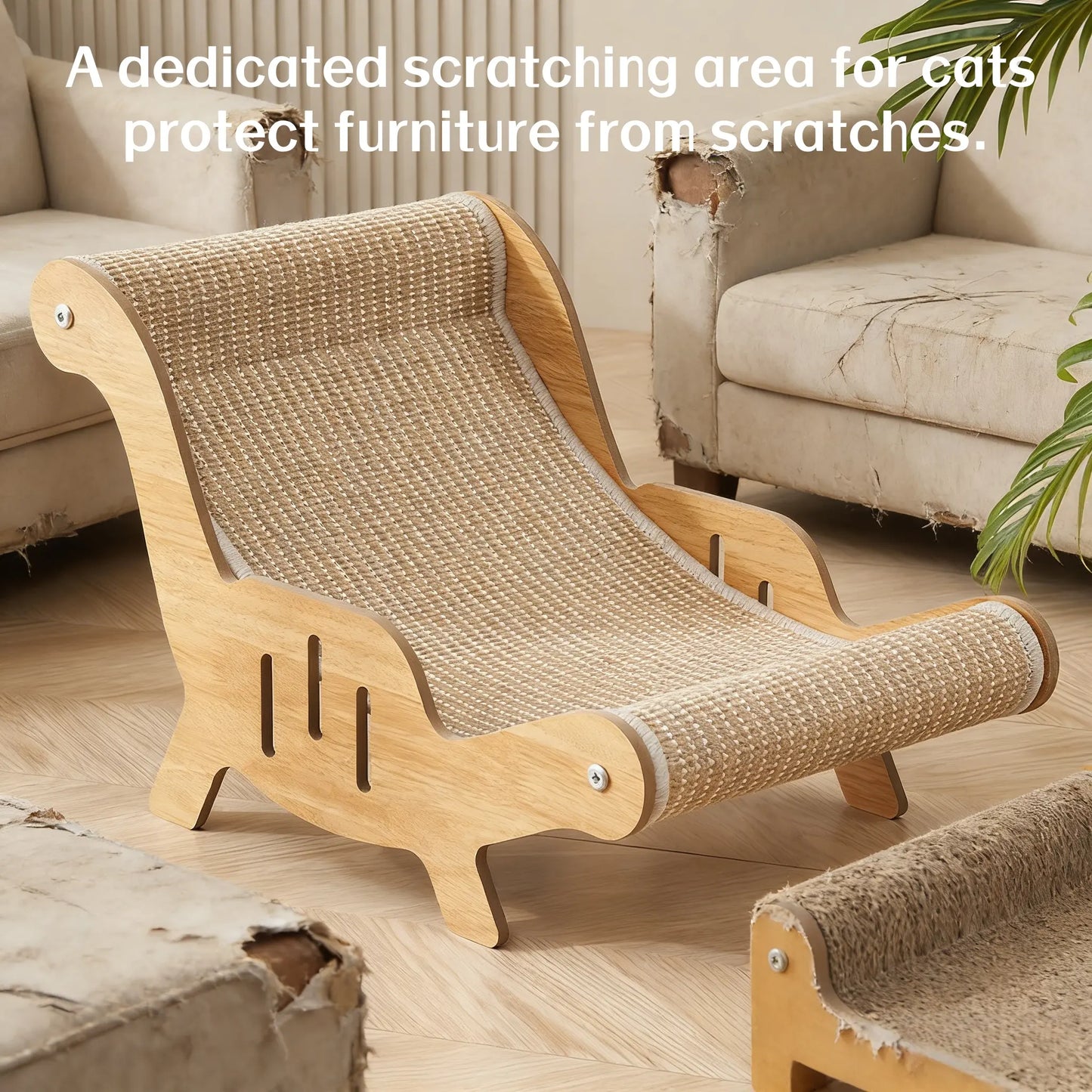XL Size 2-In-1 Sisal Cat Scratcher with Hammock and Lounge Chair - Durable, Breathable All-Season Cat Bed for Claw Maintenance and Rest
