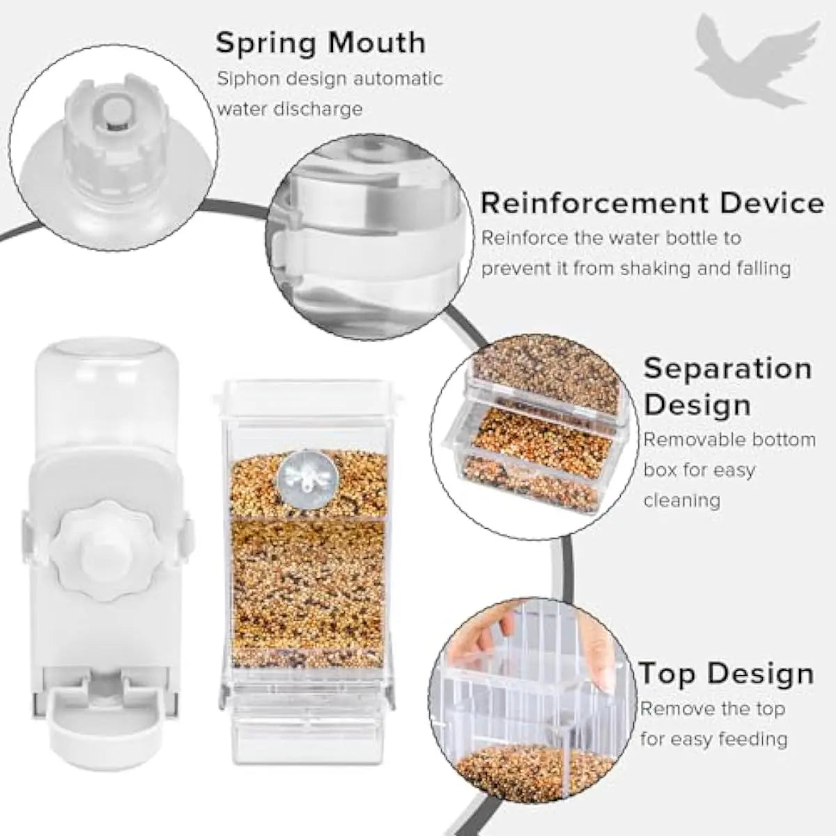 Automatic Feeder and Water Dispenser Set for Small Birds - Ideal for Parakeets, Lovebirds, Budgerigars, and Canaries