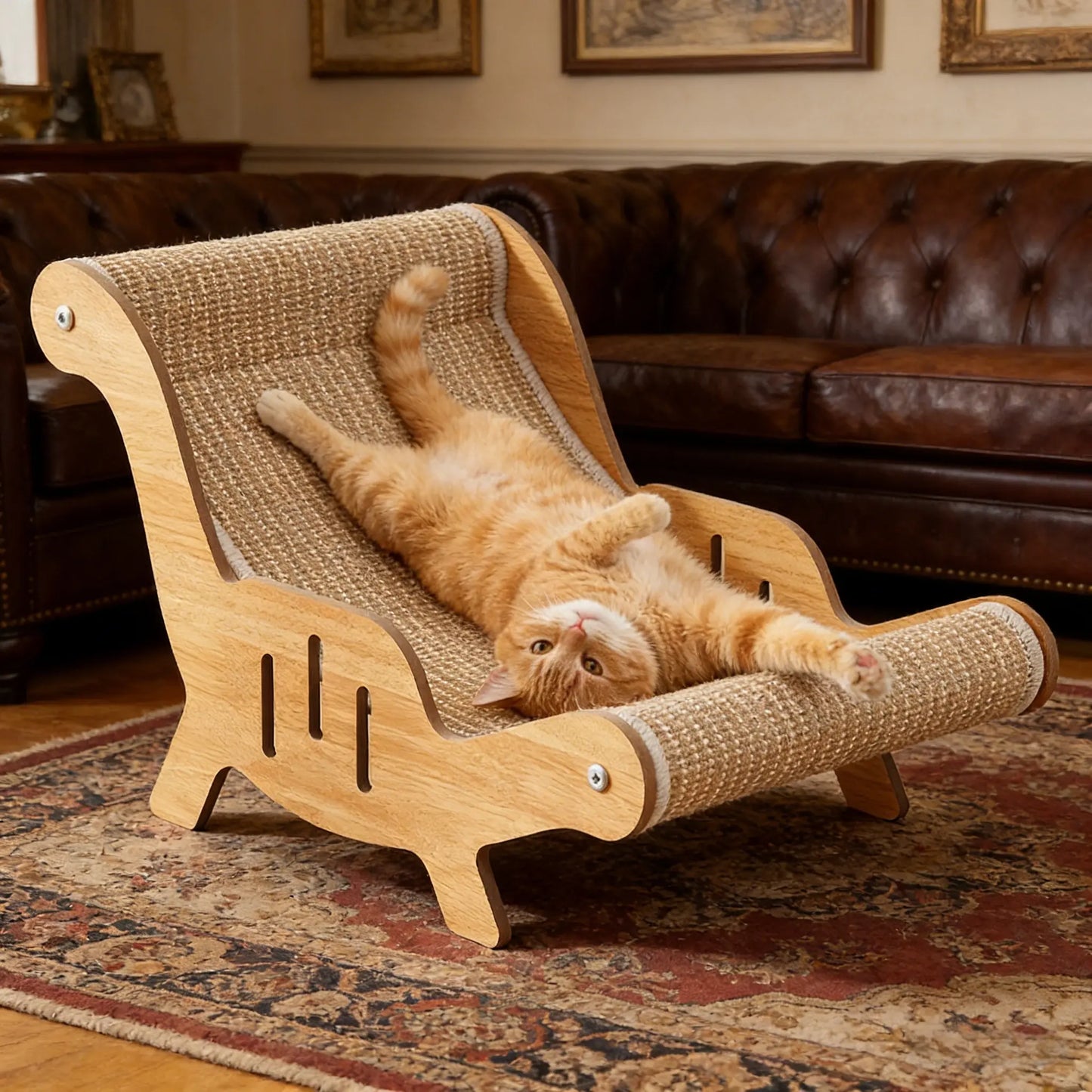 XL Size 2-In-1 Sisal Cat Scratcher with Hammock and Lounge Chair - Durable, Breathable All-Season Cat Bed for Claw Maintenance and Rest