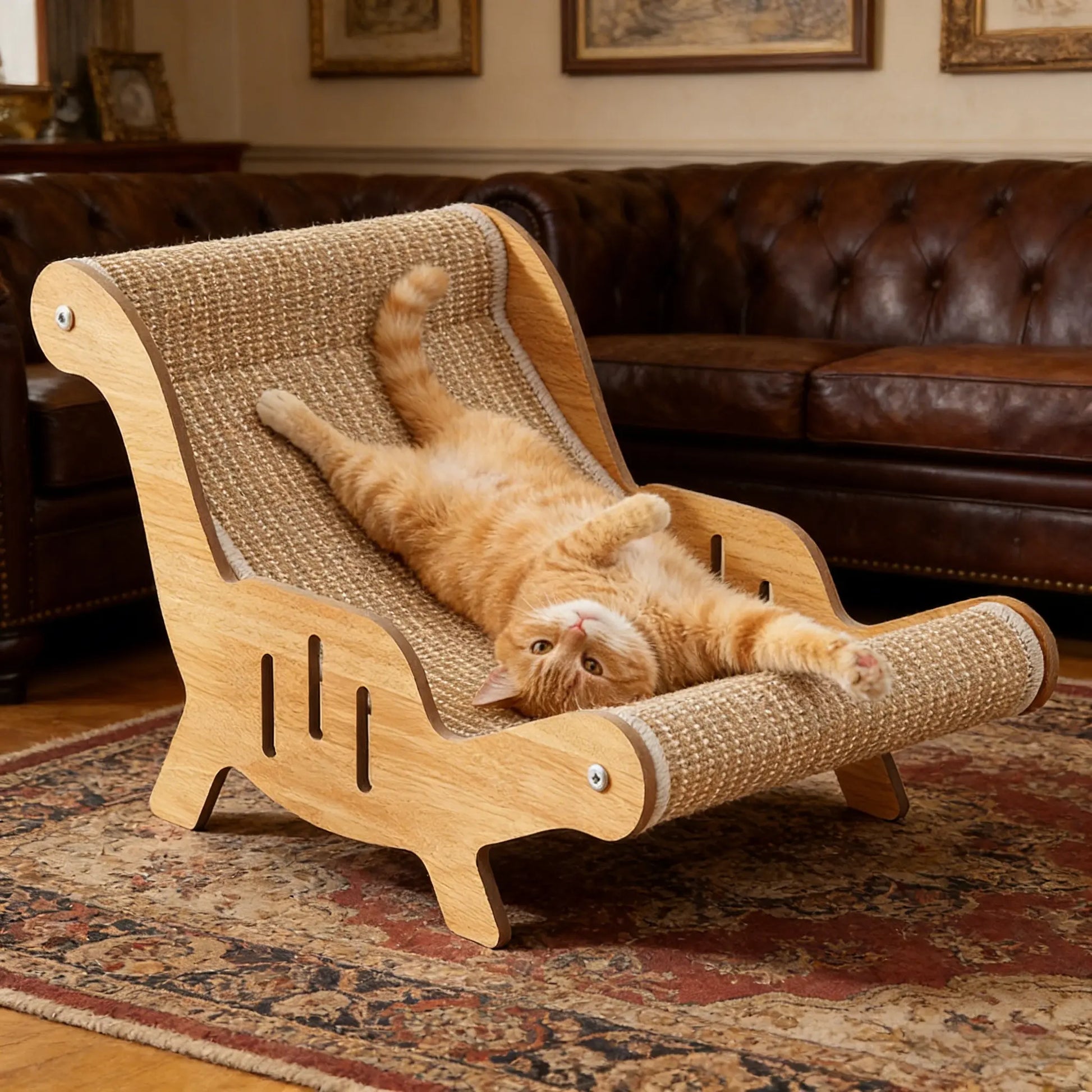 XL Size 2-In-1 Sisal Cat Scratcher with Hammock and Lounge Chair - Durable, Breathable All-Season Cat Bed for Claw Maintenance and Rest