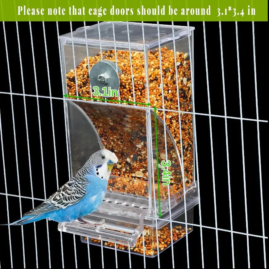 Automatic Clear Cage Bird Feeder with No-Drill Installation | Effortless Seed Dispenser for Parakeets, Cockatiels, Canaries, Lovebirds, Conures, and Cockatoos | Perfect for Small to Medium Birds and Avian Enthusiasts