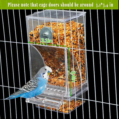 Automatic Clear Cage Bird Feeder with No-Drill Installation | Effortless Seed Dispenser for Parakeets, Cockatiels, Canaries, Lovebirds, Conures, and Cockatoos | Perfect for Small to Medium Birds and Avian Enthusiasts