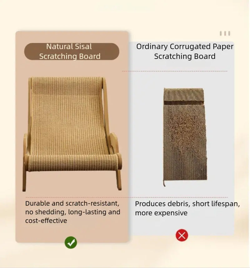 XL Size 2-In-1 Sisal Cat Scratcher with Hammock and Lounge Chair - Durable, Breathable All-Season Cat Bed for Claw Maintenance and Rest