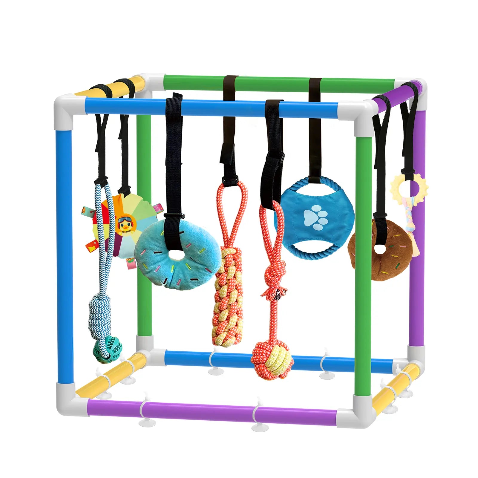Indoor Puppy Play Set with PVC Frame, Velcro Rope, Foraging Snuffle Mat & 8 Toy Variety - Durable Training Aid for Interactive Indoor Enrichment for Small Dogs