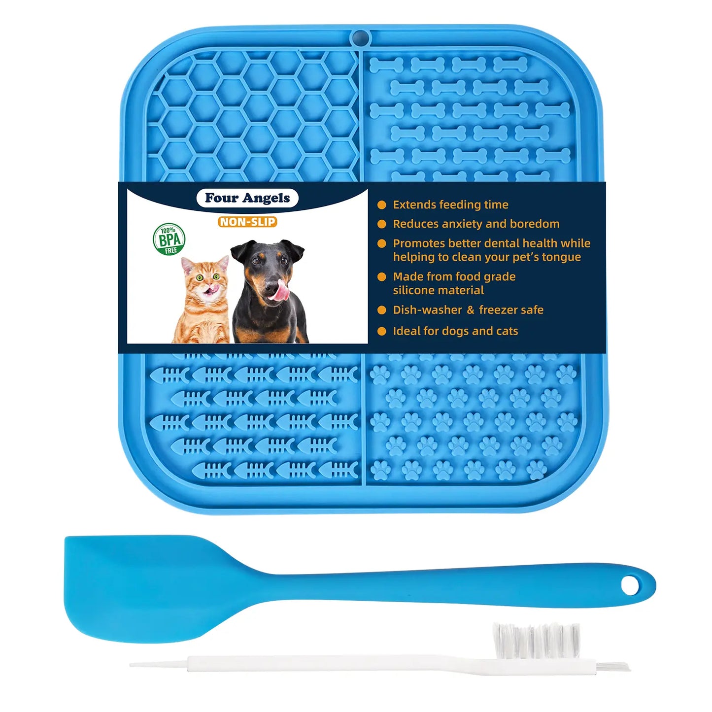 Premium Four-Angels Licking Mat for Dogs and Cats - Suction Cup Slow Feeder for Bathing, Grooming, Training, and Anxiety Management