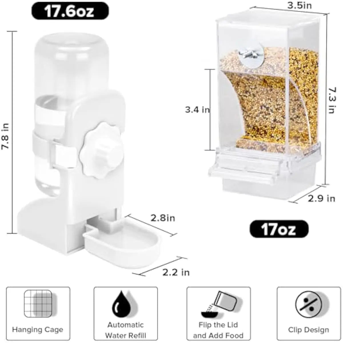 Automatic Feeder and Water Dispenser Set for Small Birds - Ideal for Parakeets, Lovebirds, Budgerigars, and Canaries