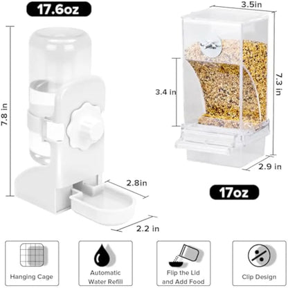 Automatic Feeder and Water Dispenser Set for Small Birds - Ideal for Parakeets, Lovebirds, Budgerigars, and Canaries