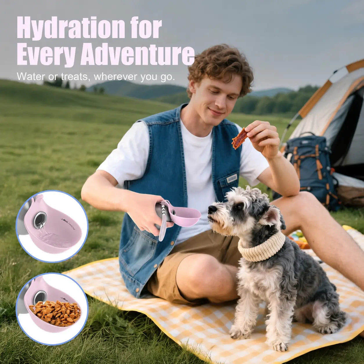 Ihubei 3-in-1 Stainless Steel Pet Water Bottle with Food-Grade Silicone Foldable Bowl - Stylish Hydration Solution for Dogs and Cats, 285ml