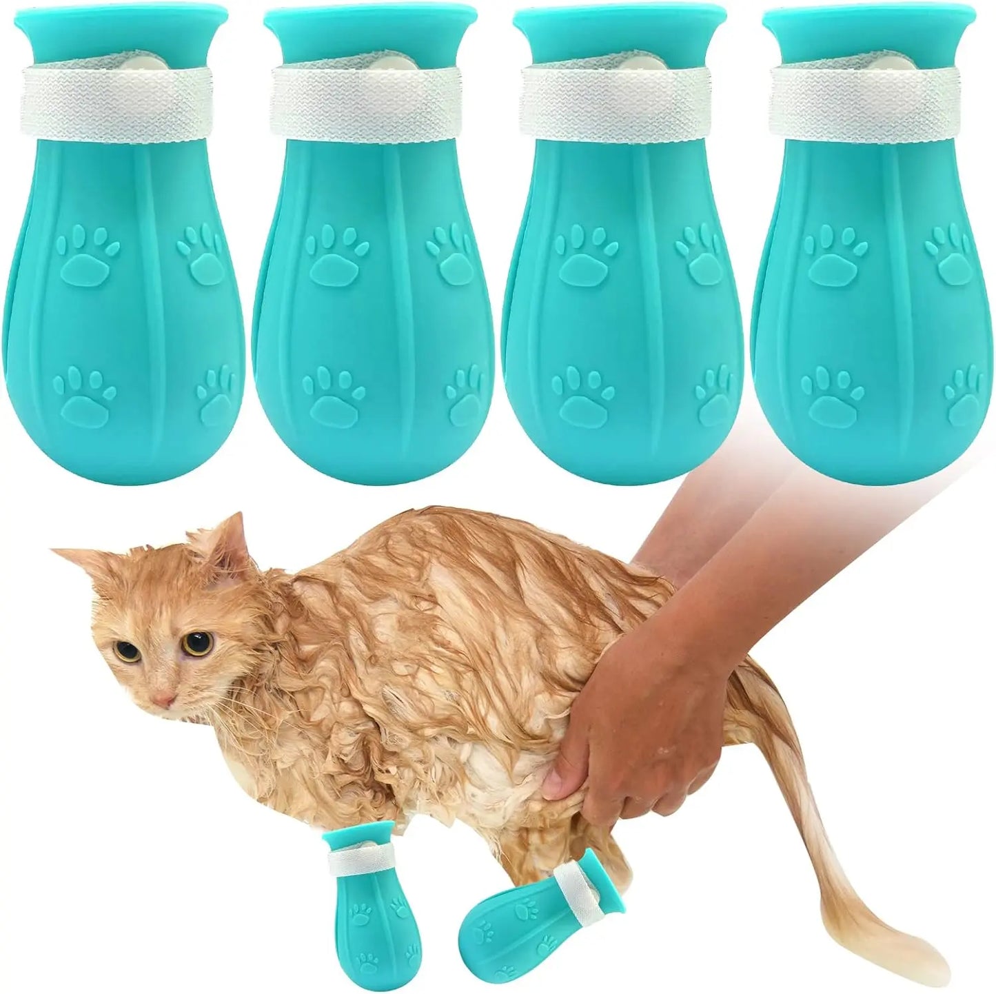 Silicone Pet Paw Protectors - 4-Piece Adjustable Grooming Boots for Cats and Dogs, Durable Anti-Scratching Protection for Baths, Safe and Reliable Design