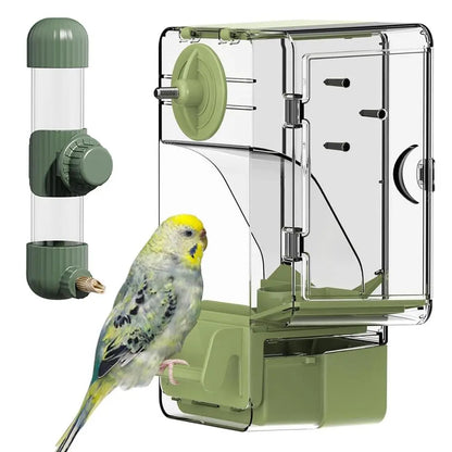 Automatic Feeder and Water Dispenser Set for Small Birds - Ideal for Parakeets, Lovebirds, Budgerigars, and Canaries