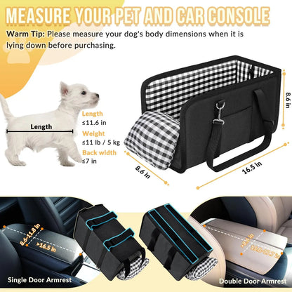 Premium Small Dog Car Seat Center Console Booster with Safety Leash - Portable Non-Slip Pet Travel Carrier for Small Breeds
