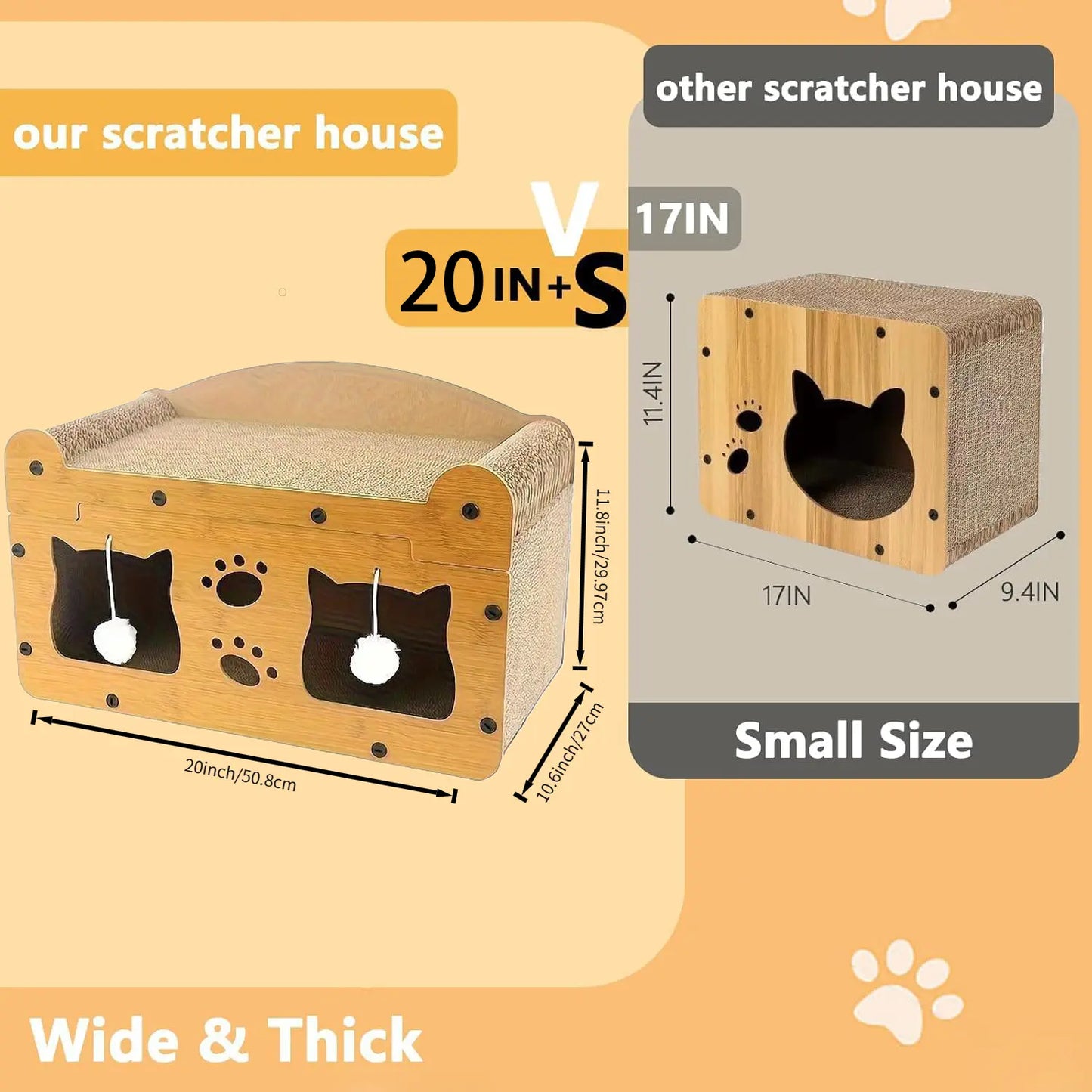 2-in-1 Cat Bed with Scratching Board - Durable Double Layer Design for Indoor Cats, Stylish and Comfortable Pet Furniture Suitable for Multiple Cats, All Seasons, Wooden Construction