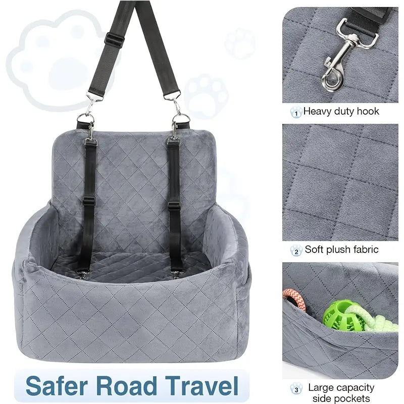 Premium Portable Dog Car Seat with Breathable Fabric - Elegant Travel Booster for Small to Medium Dogs, Durable Design with Safety Belt