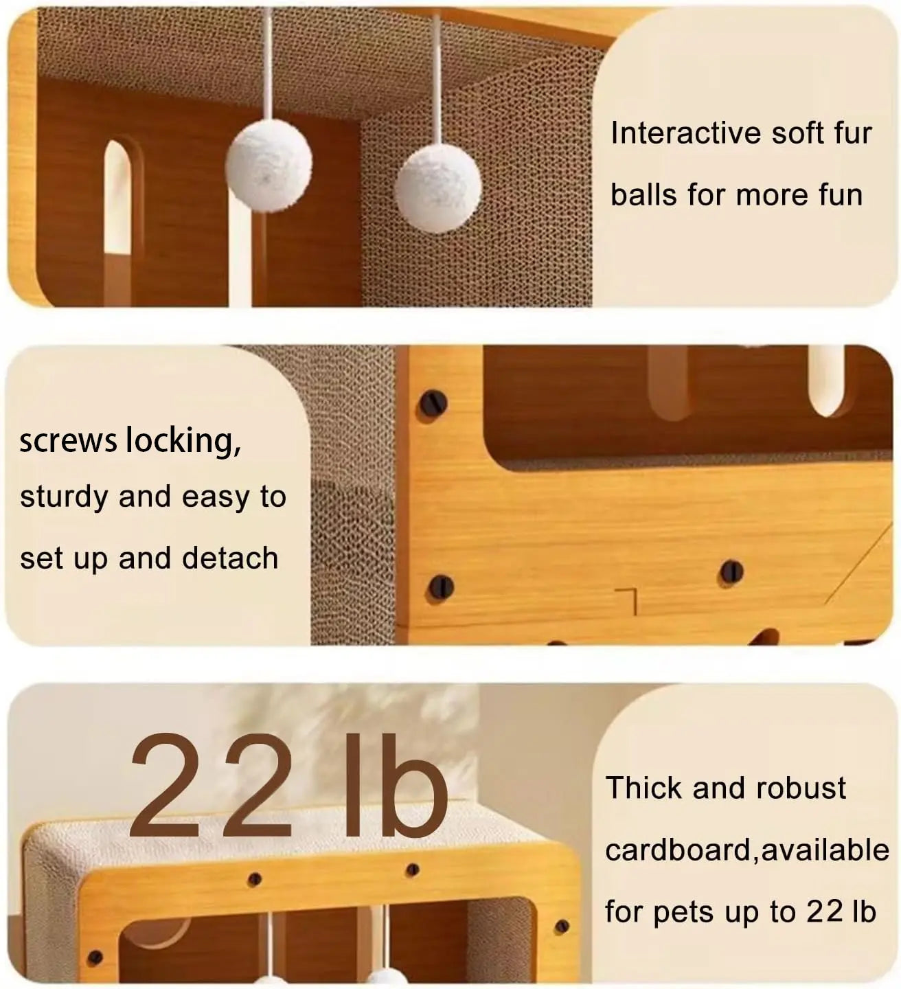2-in-1 Cat Bed with Scratching Board - Durable Double Layer Design for Indoor Cats, Stylish and Comfortable Pet Furniture Suitable for Multiple Cats, All Seasons, Wooden Construction