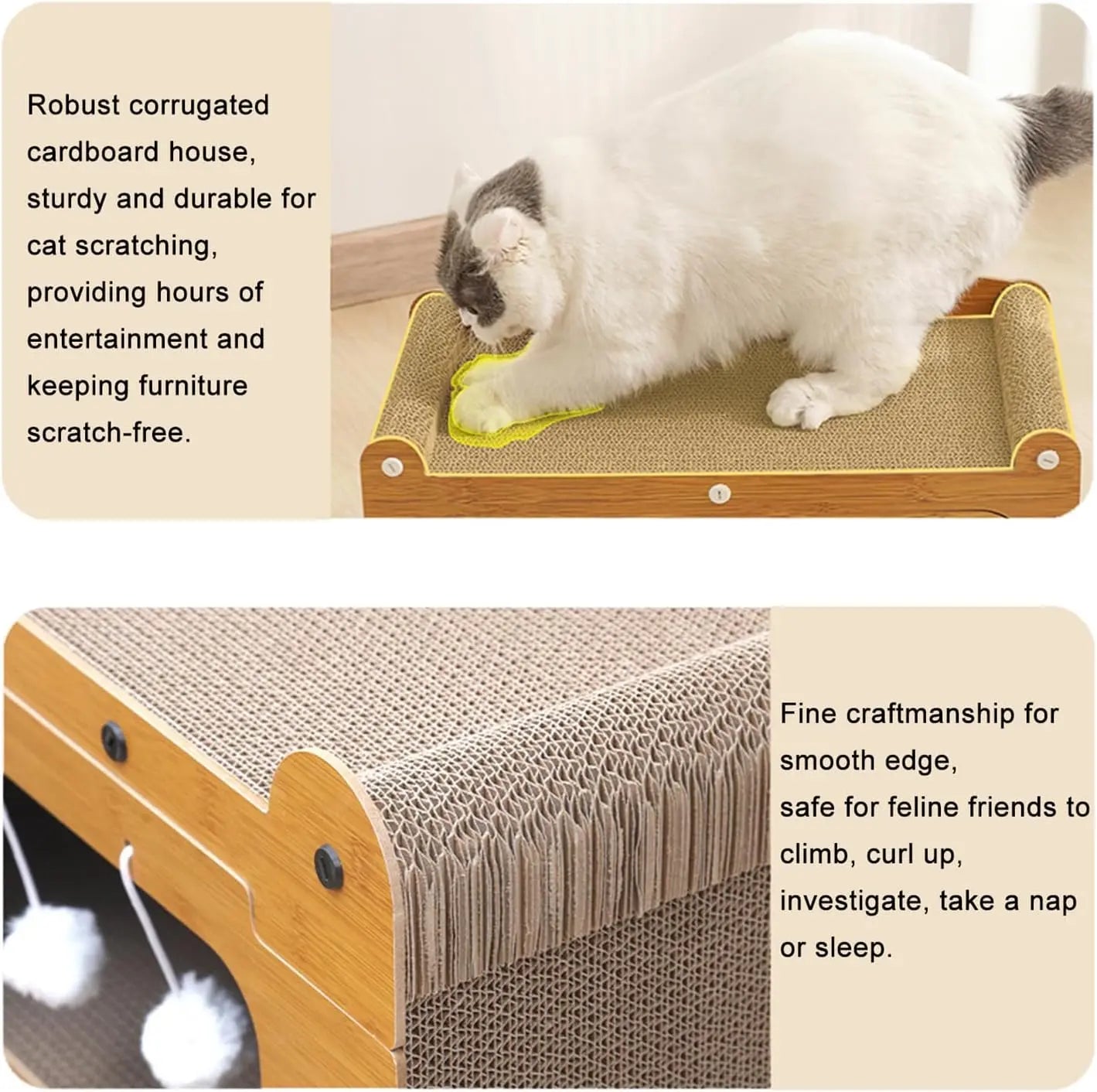 2-in-1 Cat Bed with Scratching Board - Durable Double Layer Design for Indoor Cats, Stylish and Comfortable Pet Furniture Suitable for Multiple Cats, All Seasons, Wooden Construction