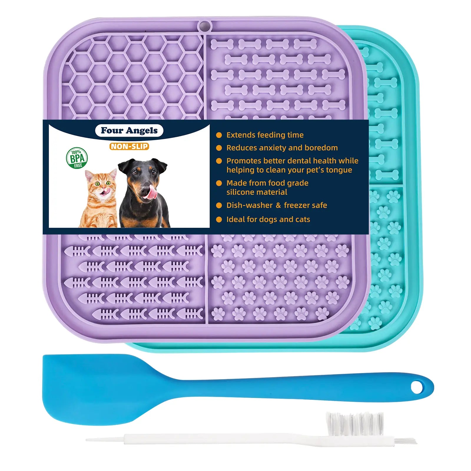 Premium Four-Angels Licking Mat for Dogs and Cats - Suction Cup Slow Feeder for Bathing, Grooming, Training, and Anxiety Management