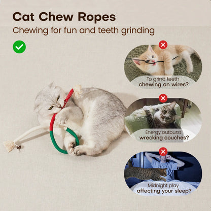 Potaroma 3-Pack Organic Cotton Snake-Shaped Interactive Cat Chew Ropes - Dental Care Toys for Indoor Kittens, Promotes Calmness, Reduces Tartar Buildup, Freshens Breath, Encourages Indoor Play