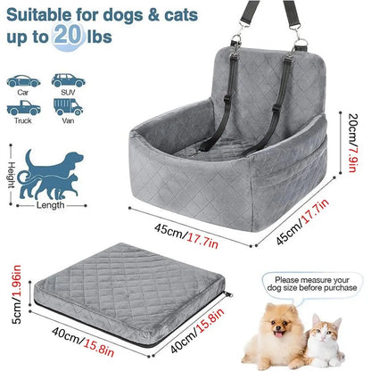 Premium Portable Dog Car Seat with Breathable Fabric - Elegant Travel Booster for Small to Medium Dogs, Durable Design with Safety Belt