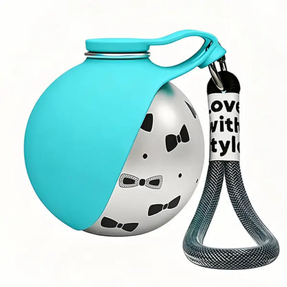 Ihubei 3-in-1 Stainless Steel Pet Water Bottle with Food-Grade Silicone Foldable Bowl - Stylish Hydration Solution for Dogs and Cats, 285ml