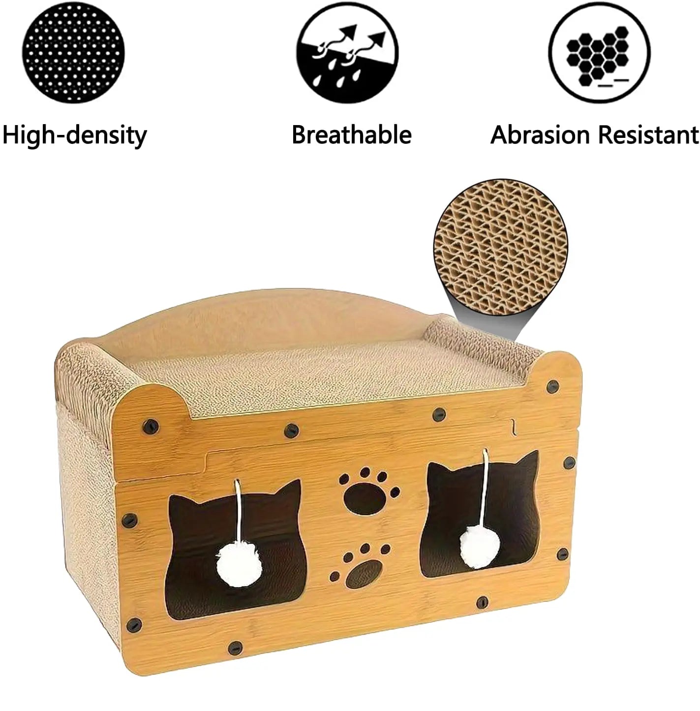 2-in-1 Cat Bed with Scratching Board - Durable Double Layer Design for Indoor Cats, Stylish and Comfortable Pet Furniture Suitable for Multiple Cats, All Seasons, Wooden Construction