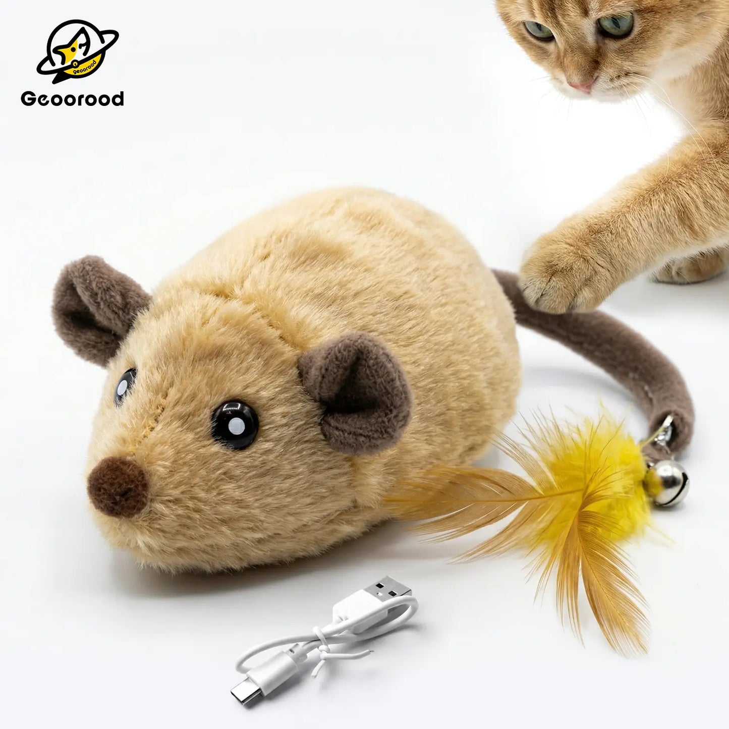 Geoorood USB Rechargeable Interactive Movement Mouse Toy for Indoor Cats (5V/1A Adapter Required, Not Included)